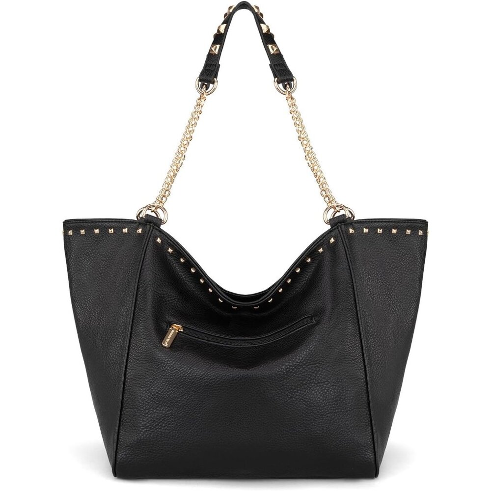 Montana West Women's  Xl-black Vegan Leather Large  Oversized Chain Tote Bag - Picture 4 of 6